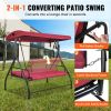 VEVOR 3-Seat Patio Swing Chair, Converting Canopy Swing, Outdoor Patio Porch with Adjustable Canopy, Removable Thick Cushion and Alloy Steel Frame