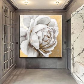 Original hand-painted oil painting gold foil peony porch decoration painting modern light luxury living room background wall restaurant large painting (size: 120x120cm)