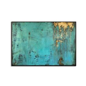 100% Handmade Gold Foil Abstract Oil Painting  Wall Art Modern Minimalist Blue Color Canvas Home Decor For Living Room No Frame (size: 90x120cm)