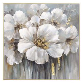 Abstract Golden White Flowers Hand Painted Oil Painting On Canvas Wall Art Wall Pictures Painting For Living Room Home Decor (size: 120x120cm)