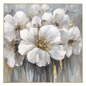 Abstract Golden White Flowers Hand Painted Oil Painting On Canvas Wall Art Wall Pictures Painting For Living Room Home Decor (size: 70x70cm)