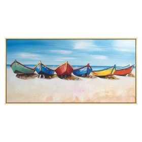 Hand Painted Boat Beach Canvas Painting Landscape Oil Painting For Living Room Salon Decoration Modern Wall Art Picture Handmade (size: 50x100cm)