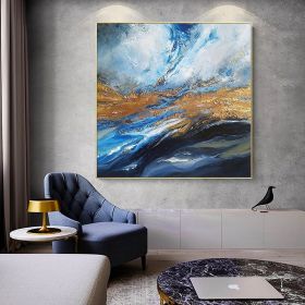 New Painting Home Decoration Modern Hand Painted Abstract Painting With Blue And Gold Texture Large Living Room Wall Picture (size: 100x100cm)