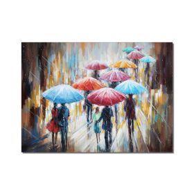 Woman With Umbrella On Rainy Day Canvas Oil Paintings Abstract Wall Art Decorative Picture For Living Room Decor No Frame (size: 90x120cm)