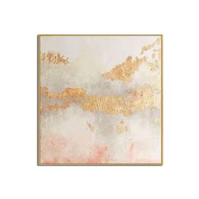 Hand Painted Gold Foil Abstract Oil Painting Wall Art Modern Minimalist Pink Picture Canvas Home Decor For Living Room No Frame (size: 80x80cm)